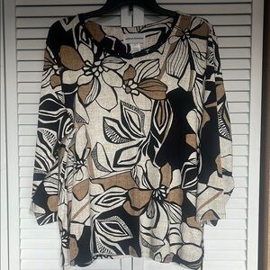 Alfred Dunner Women's Large Floral Top - Black and Tan